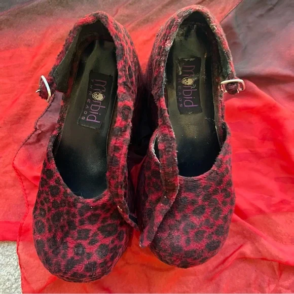 Vintage 90s Platforms-Red Leopard Velvet Morbid Threads Mary Janes 8.5 (*read) - Picture 16 of 16